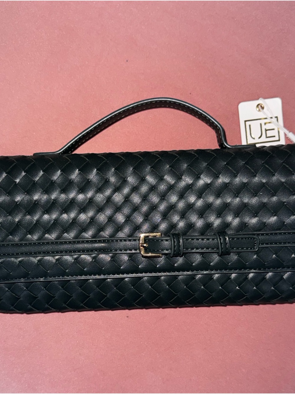 UE hunter green Woven Leather Top-Handle Belt-Accent Clutch